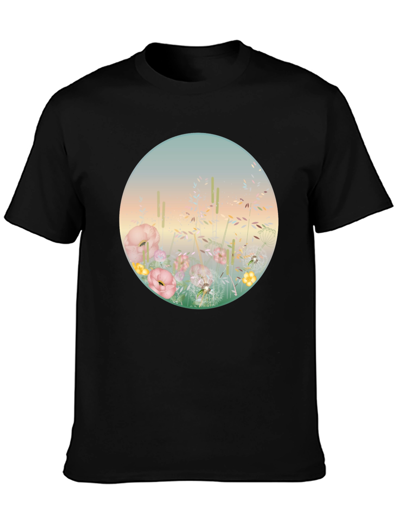 Camiseta Negra con Diseño Floral Circular