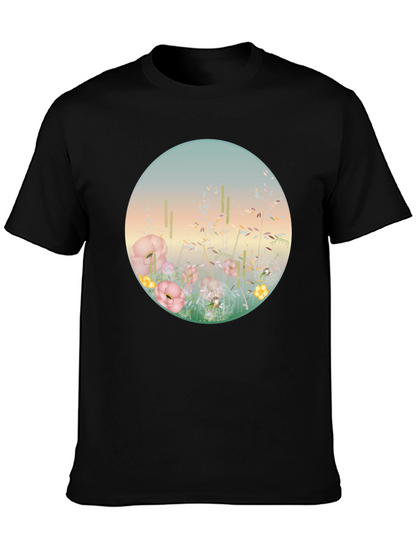 Camiseta Negra con Diseño Floral Circular