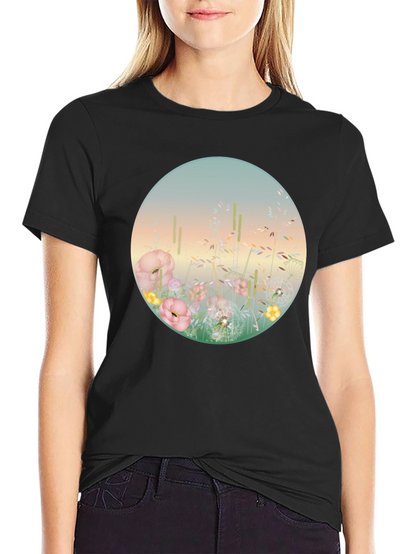 Camiseta Negra con Diseño Floral Circular