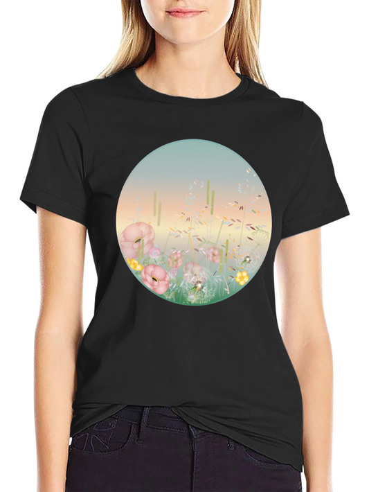 Camiseta Negra con Diseño Floral Circular