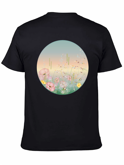 Camiseta Negra con Diseño Floral Circular