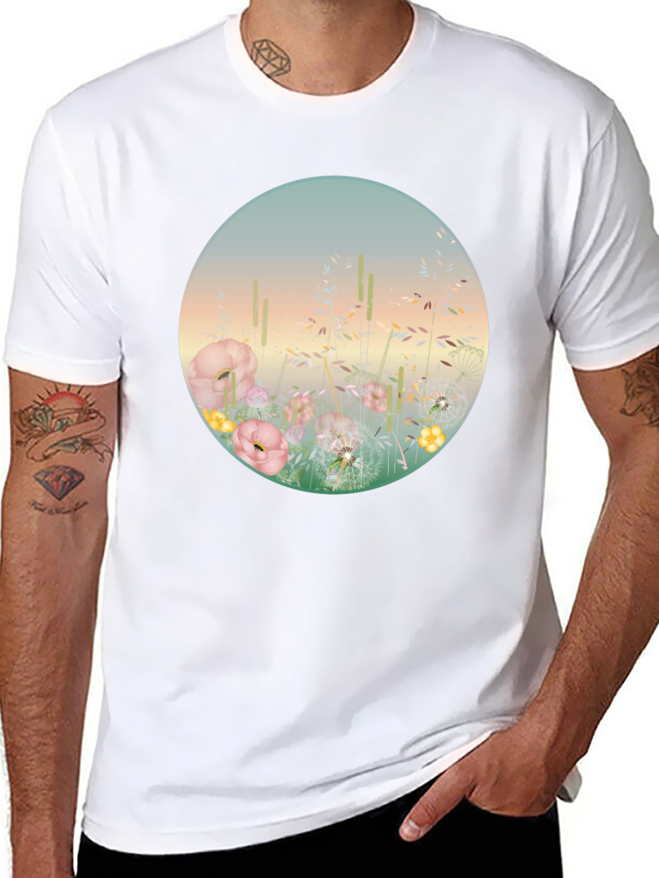 Camiseta Negra con Diseño Floral Circular