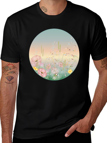 Camiseta Negra con Diseño Floral Circular