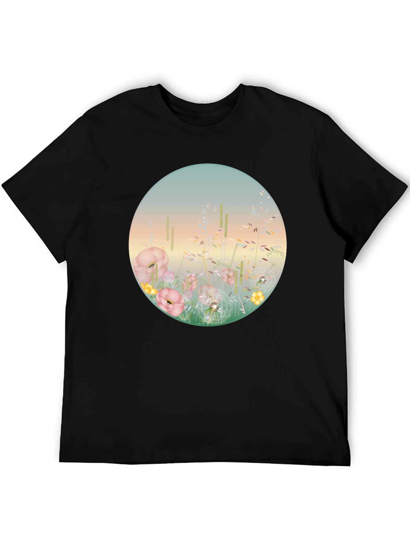 Camiseta Negra con Diseño Floral Circular