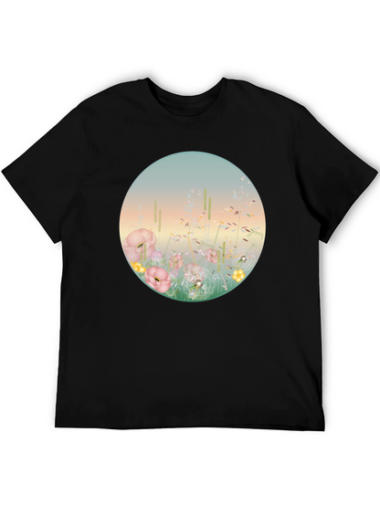 Camiseta Negra con Diseño Floral Circular