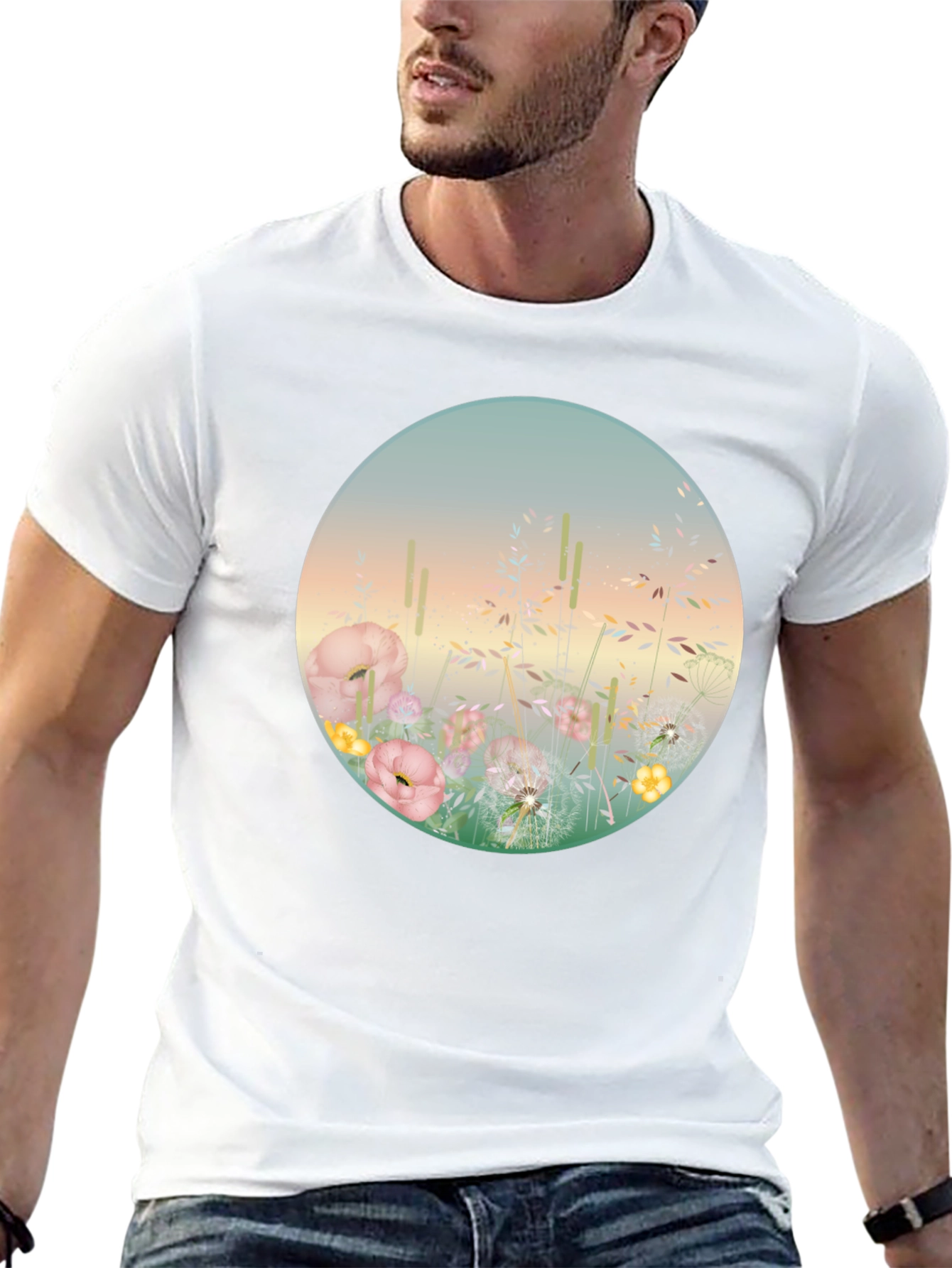 Camiseta Negra con Diseño Floral Circular
