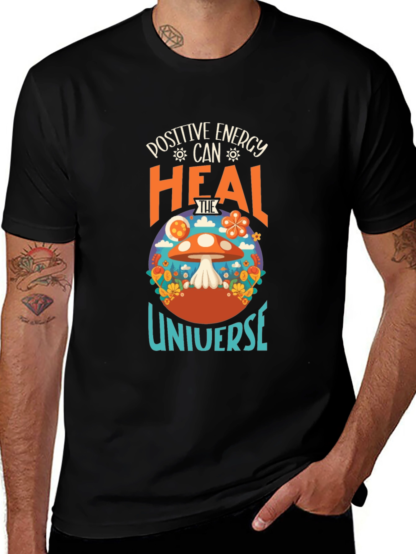 Camiseta Negra Energía Positiva Cura Universo