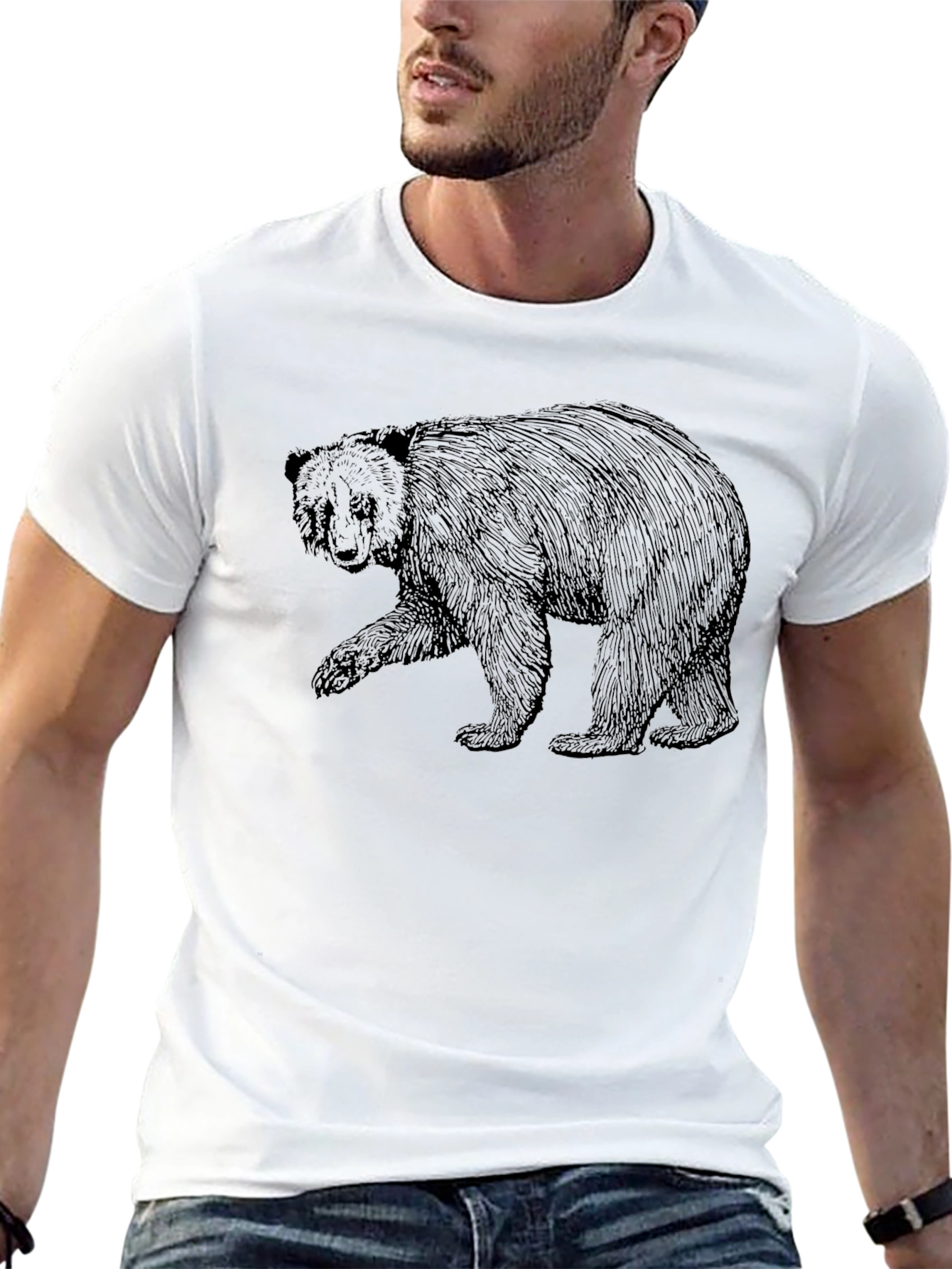 Camiseta Negra con Estampado de Oso