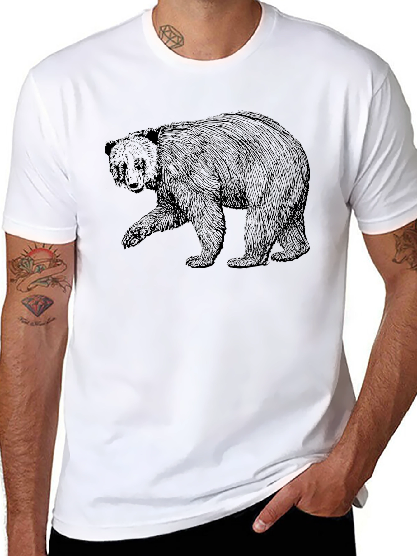 Camiseta Negra con Estampado de Oso