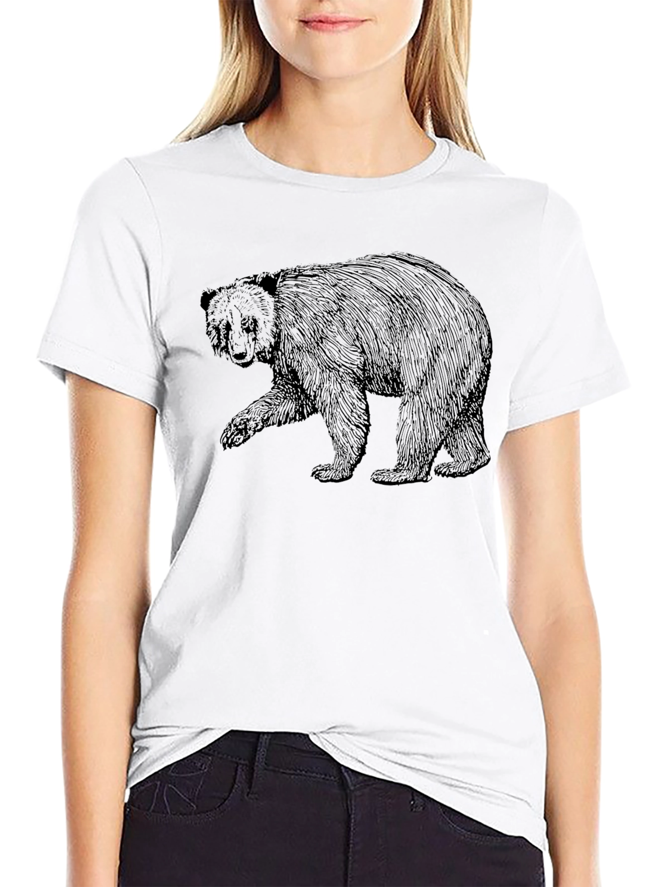 Camiseta Negra con Estampado de Oso