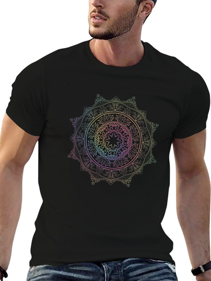 Camiseta Negra Mandala Arcoíris Diseño Único