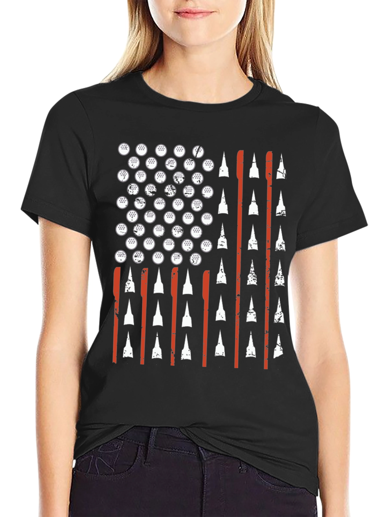 Camiseta Negra Bandera Americana Golf