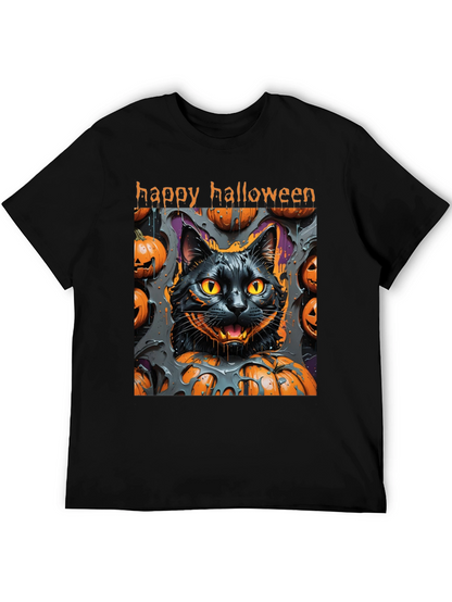 Camiseta Halloween Gato Negro y Calabazas