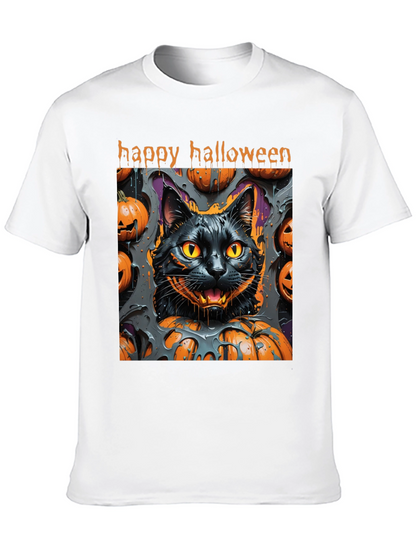 Camiseta Halloween Gato Negro y Calabazas