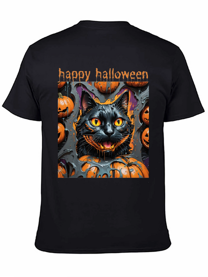 Camiseta Halloween Gato Negro y Calabazas
