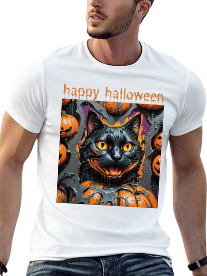 Camiseta Halloween Gato Negro y Calabazas