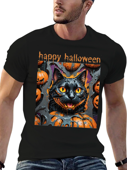 Camiseta Halloween Gato Negro y Calabazas