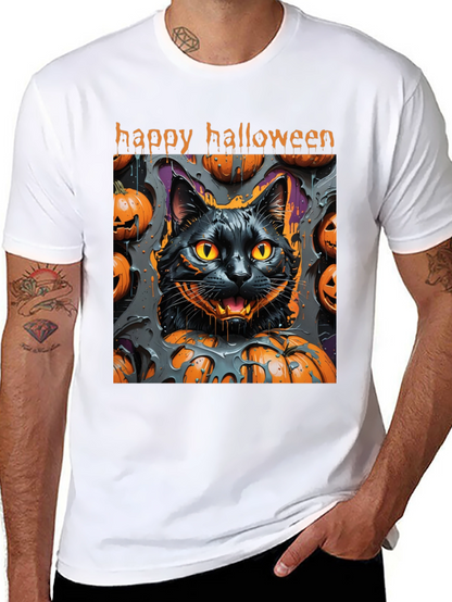 Camiseta Halloween Gato Negro y Calabazas