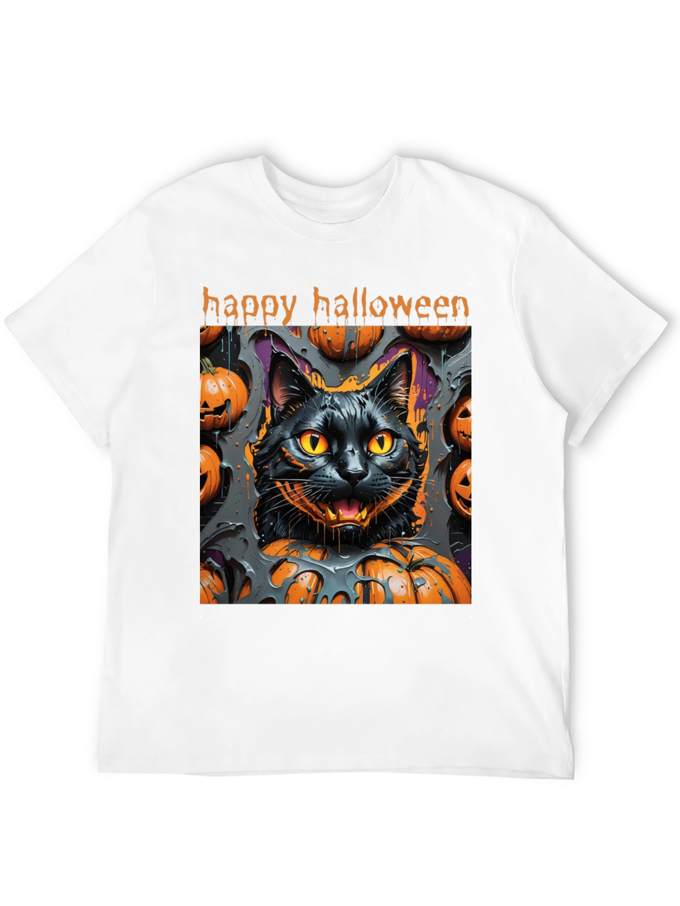 Camiseta Halloween Gato Negro y Calabazas