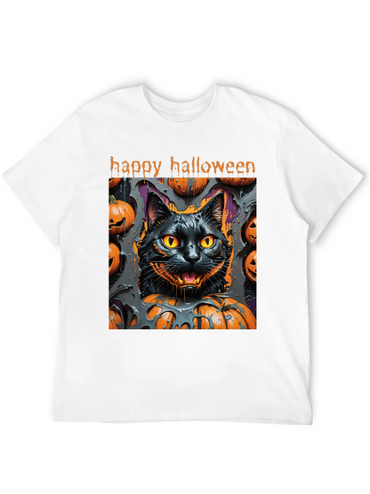 Camiseta Halloween Gato Negro y Calabazas