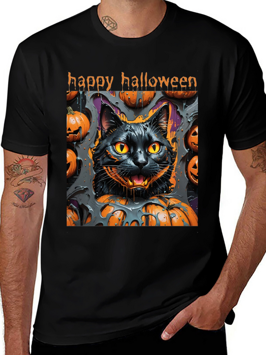 Camiseta Halloween Gato Negro y Calabazas