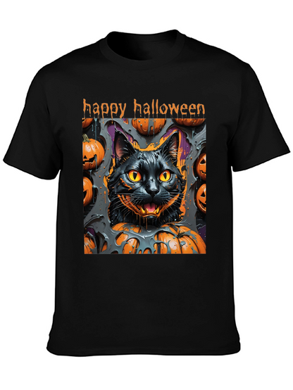 Camiseta Halloween Gato Negro y Calabazas