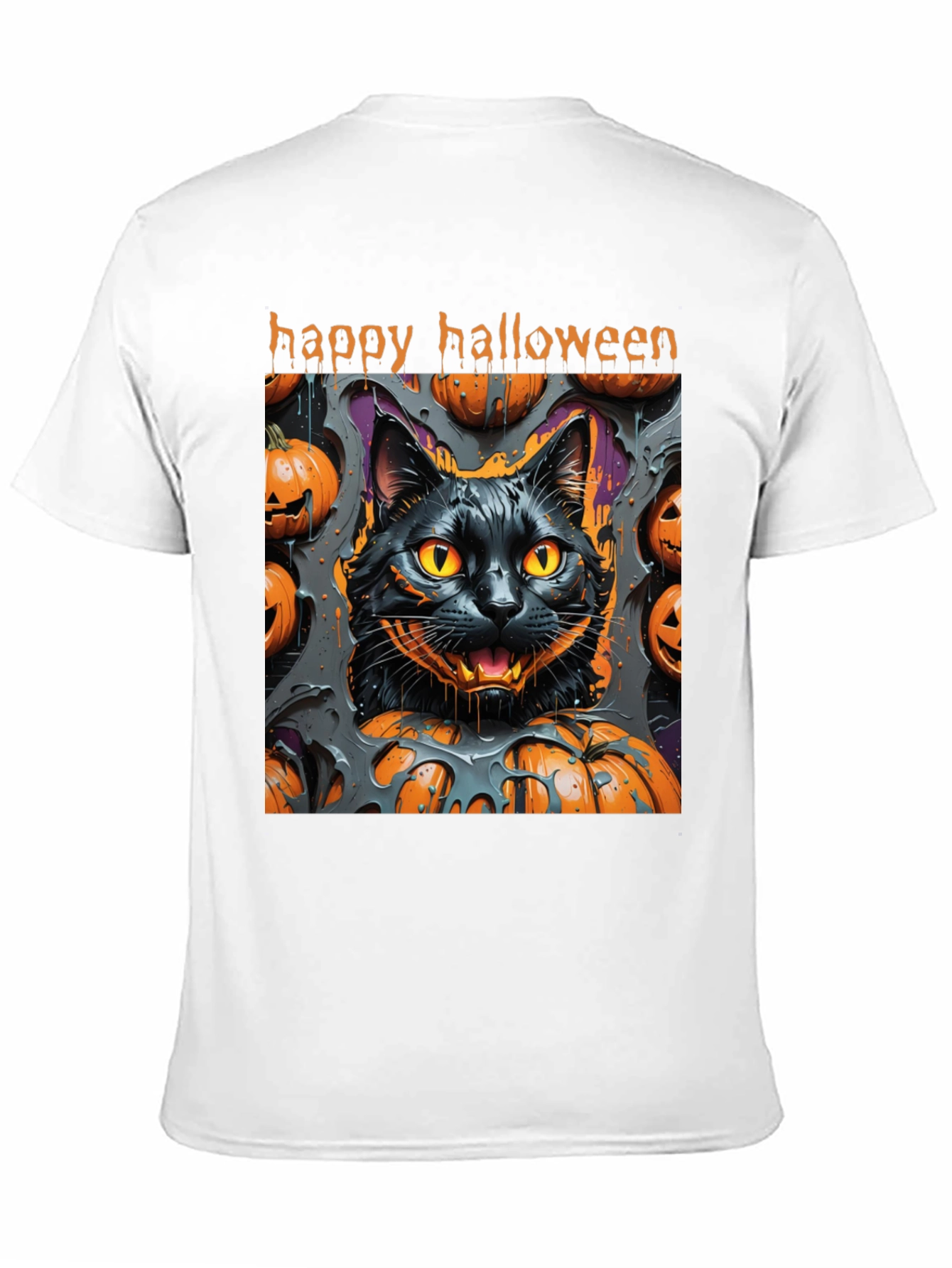 Camiseta Halloween Gato Negro y Calabazas