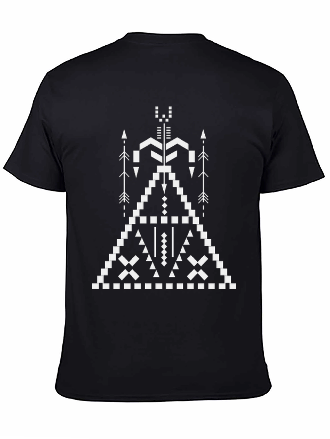 Camiseta Negra con Diseño Tribal Geométrico Blanco