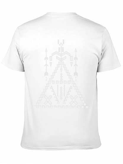 Camiseta Negra con Diseño Tribal Geométrico Blanco