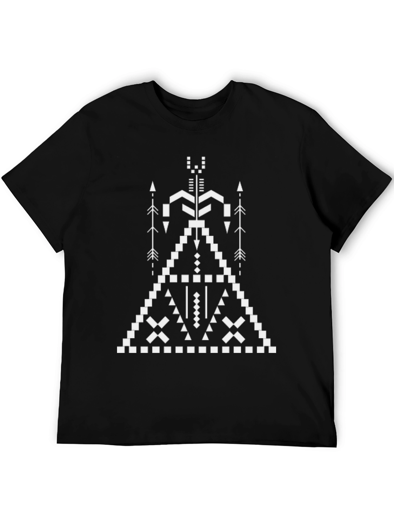 Camiseta Negra con Diseño Tribal Geométrico Blanco