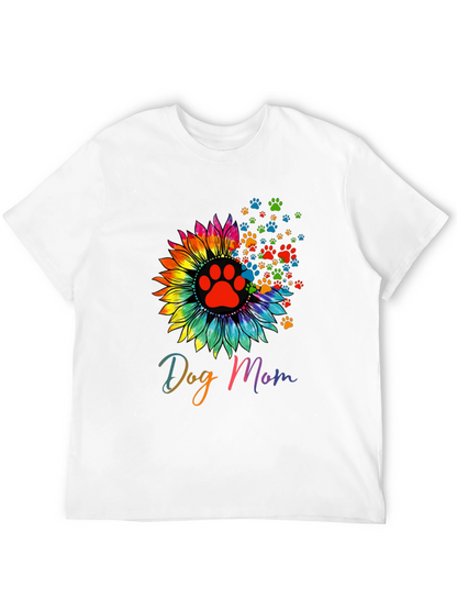 Camiseta Negra Dog Mom Girasol Huellas
