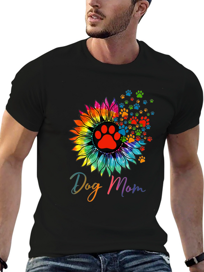 Camiseta Negra Dog Mom Girasol Huellas