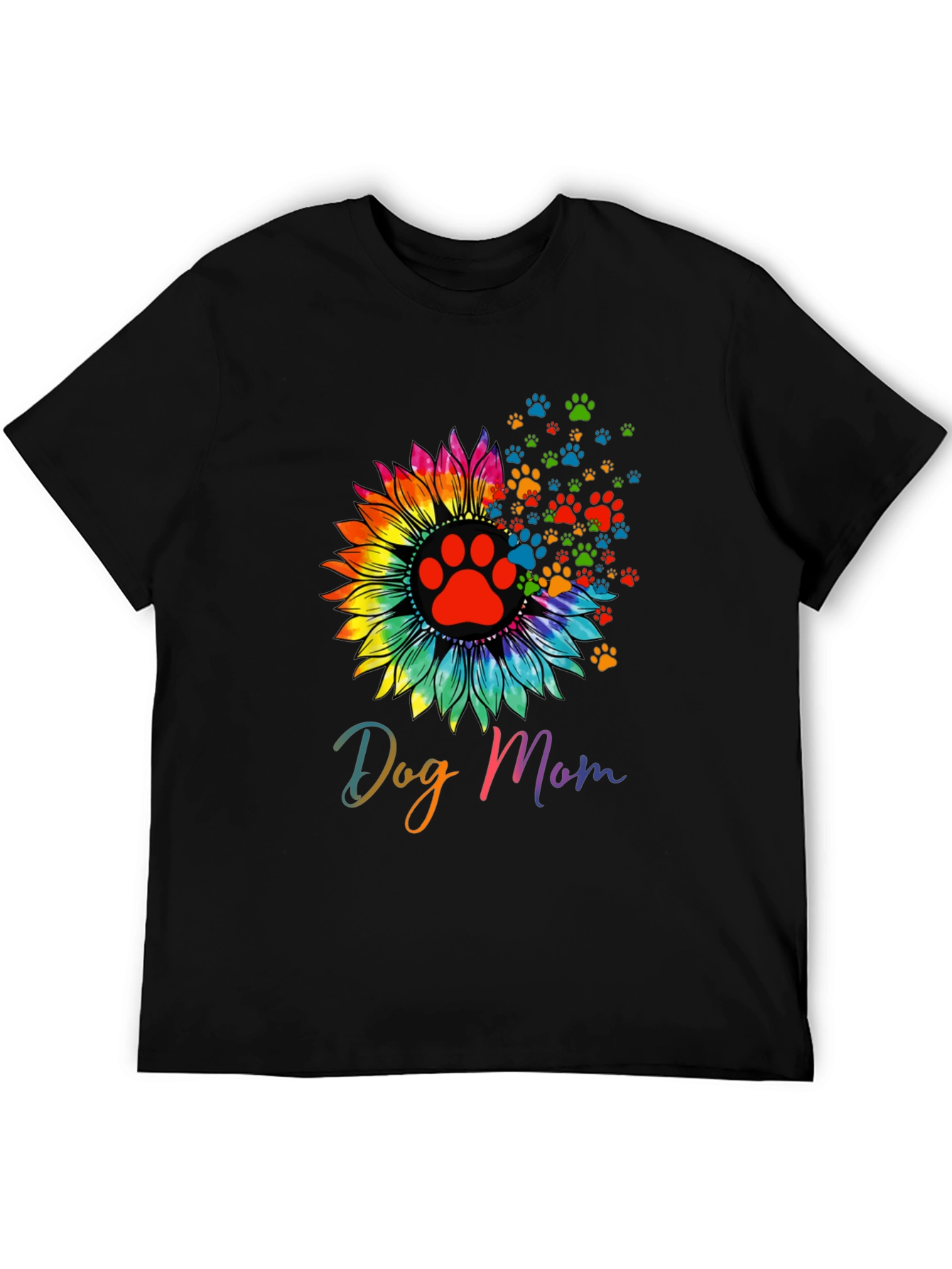 Camiseta Negra Dog Mom Girasol Huellas