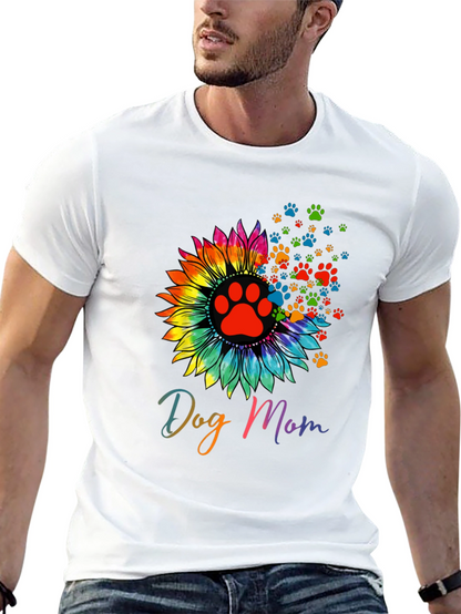 Camiseta Negra Dog Mom Girasol Huellas