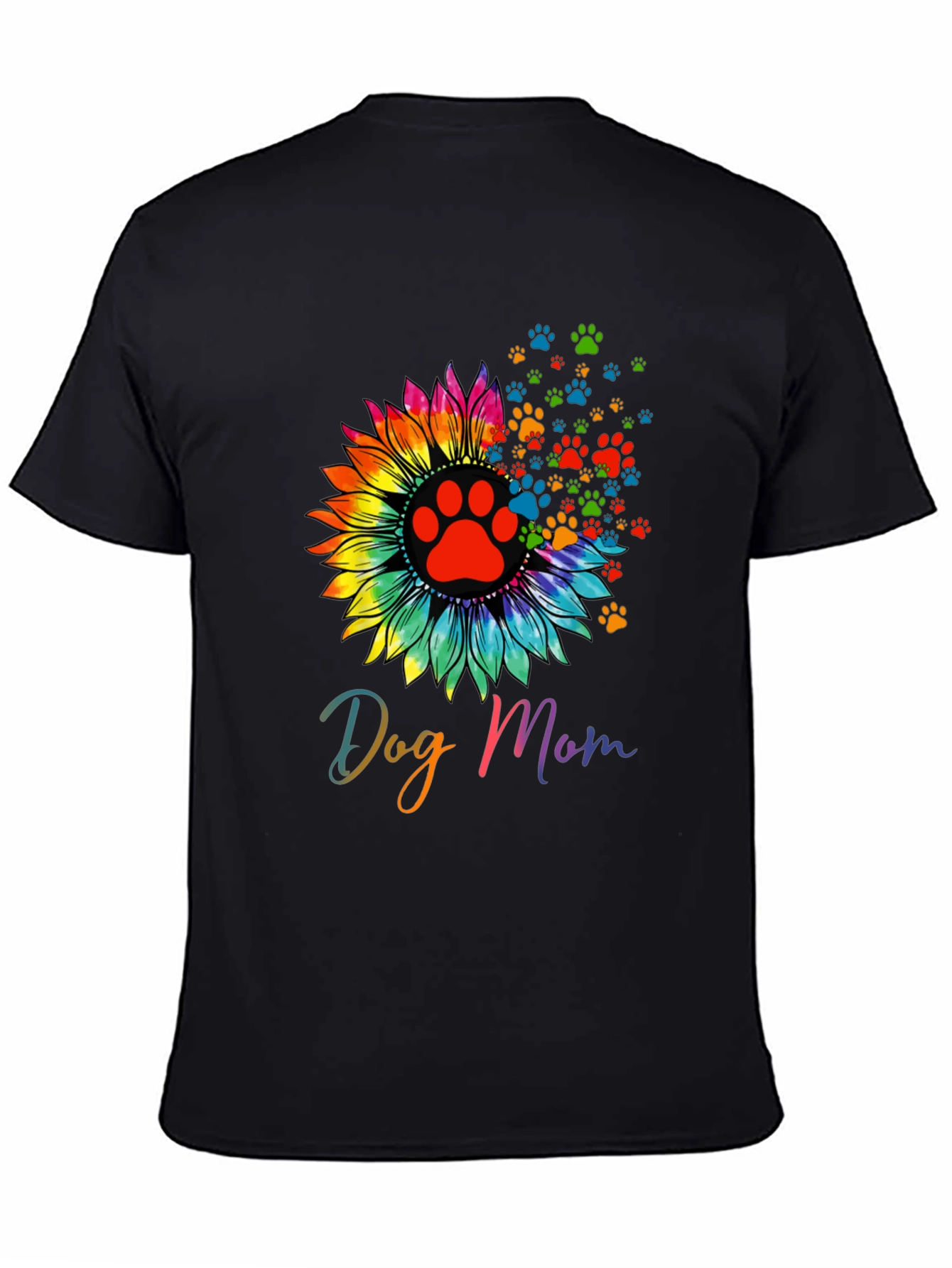 Camiseta Negra Dog Mom Girasol Huellas