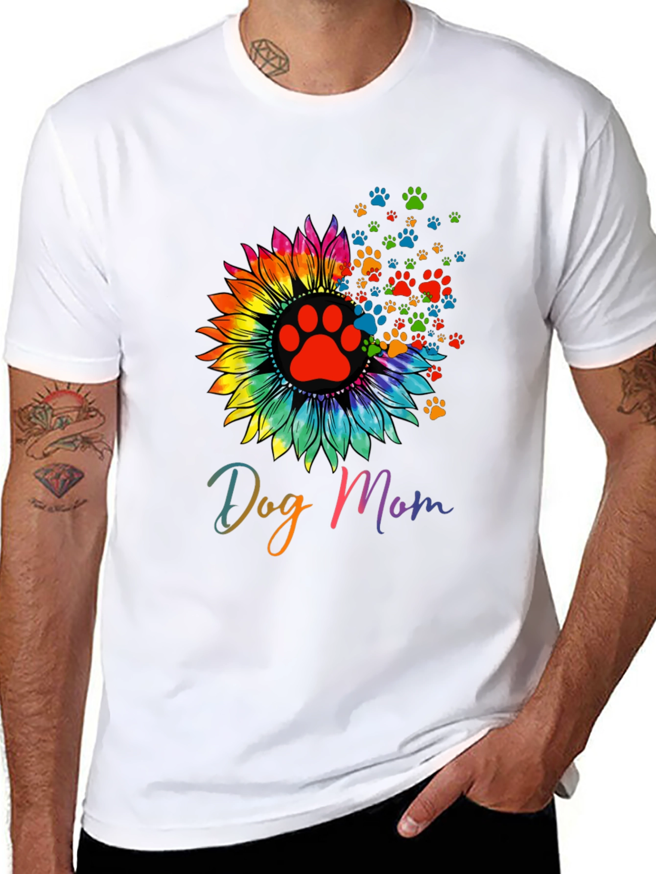 Camiseta Negra Dog Mom Girasol Huellas