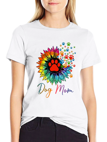 Camiseta Negra Dog Mom Girasol Huellas