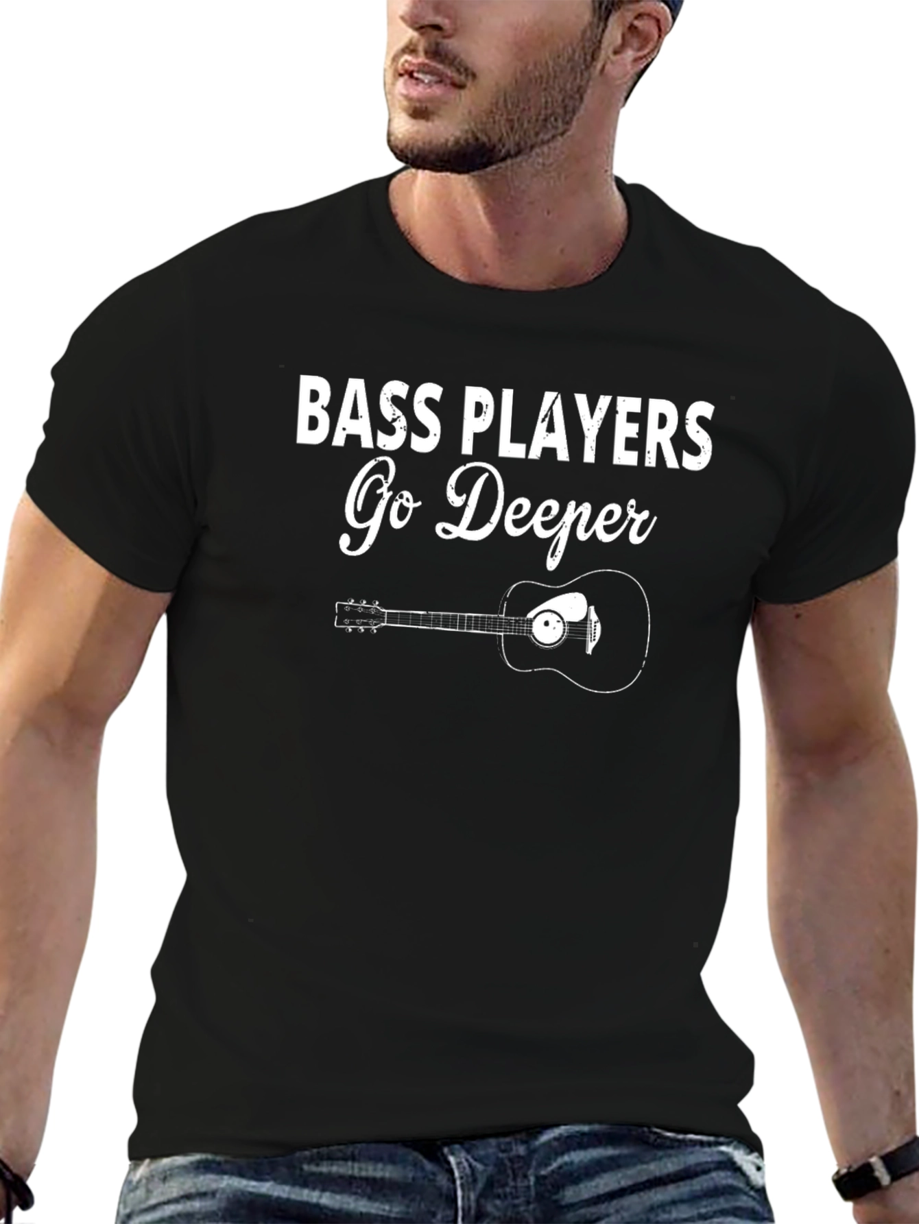 Camiseta Negra: Bajistas Profundos con Guitarra