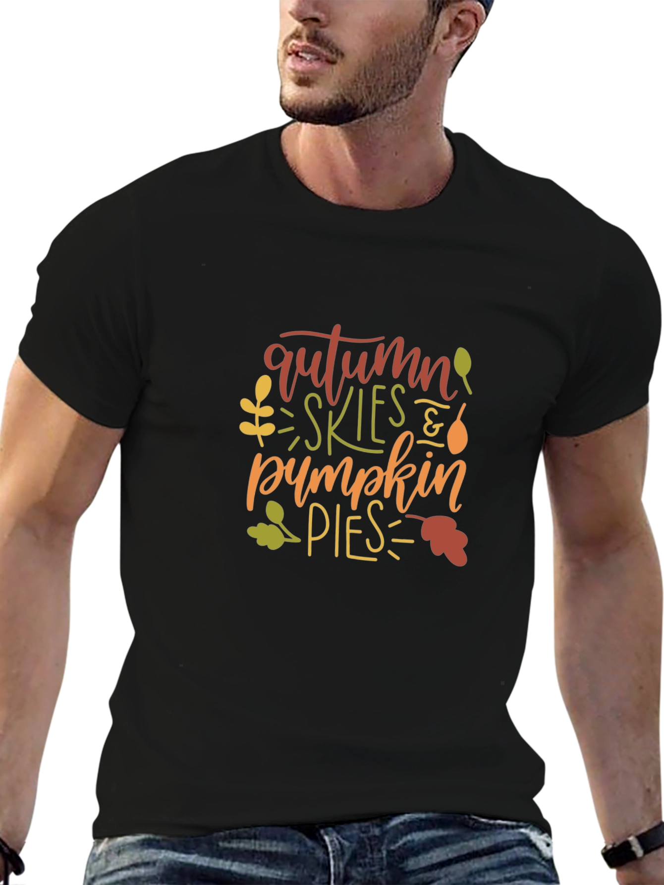 Camiseta Negra con Diseño de Otoño