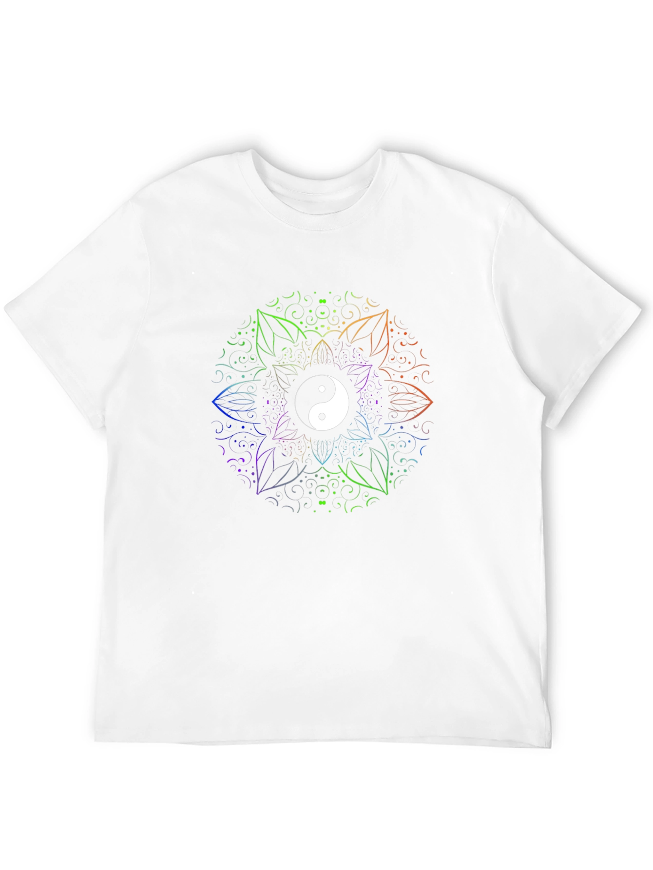 Camiseta Negra con Yin Yang Mandala Arcoíris