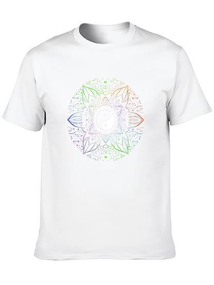Camiseta Negra con Yin Yang Mandala Arcoíris