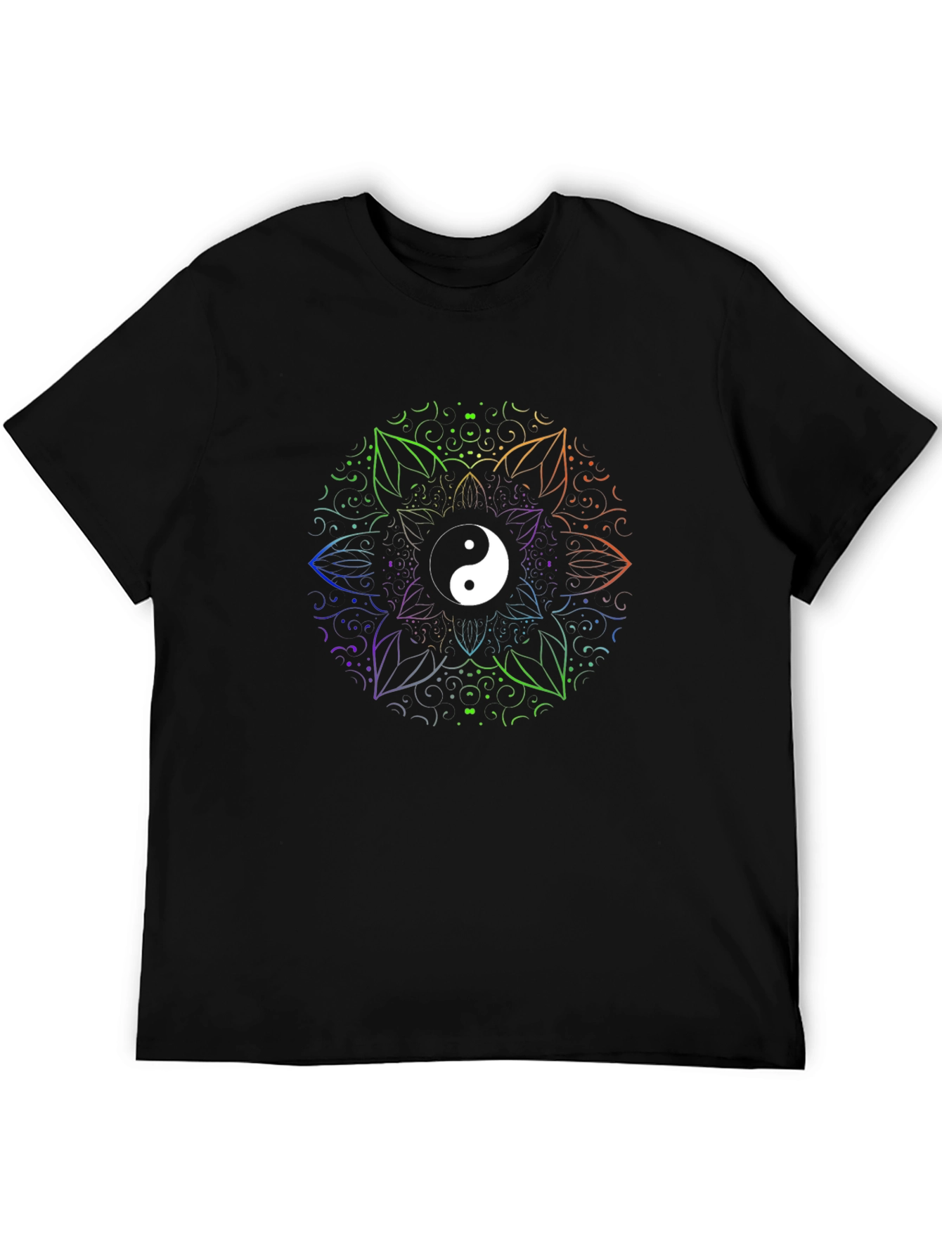Camiseta Negra con Yin Yang Mandala Arcoíris