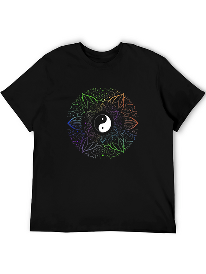 Camiseta Negra con Yin Yang Mandala Arcoíris