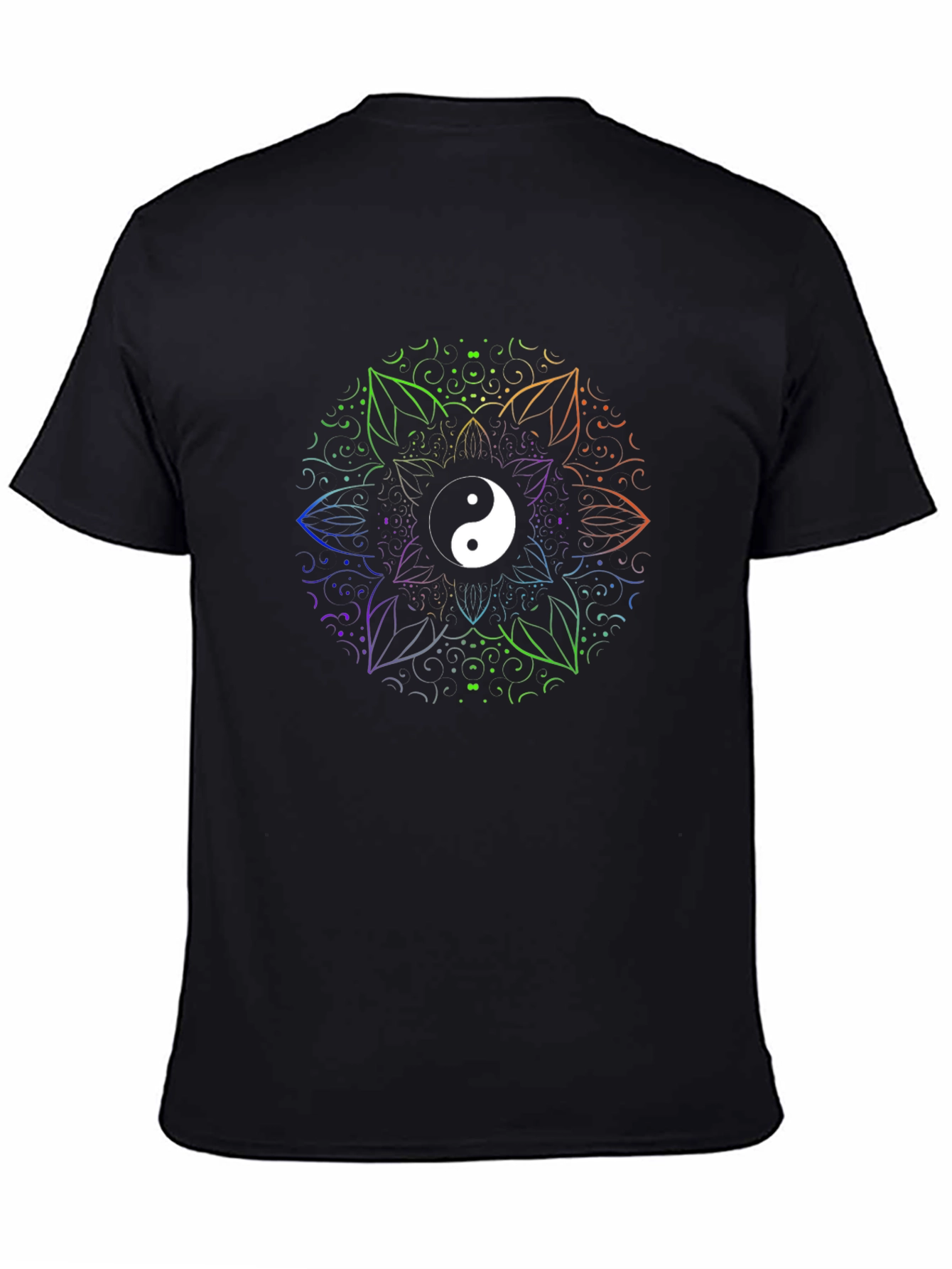 Camiseta Negra con Yin Yang Mandala Arcoíris