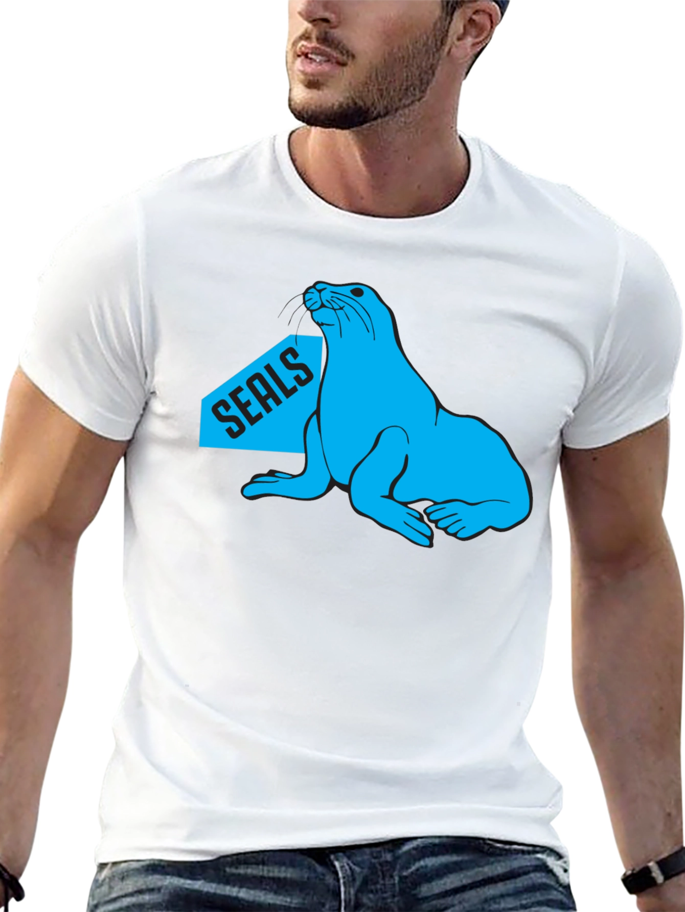 Camiseta Negra Seals con Diseño Azul Marino
