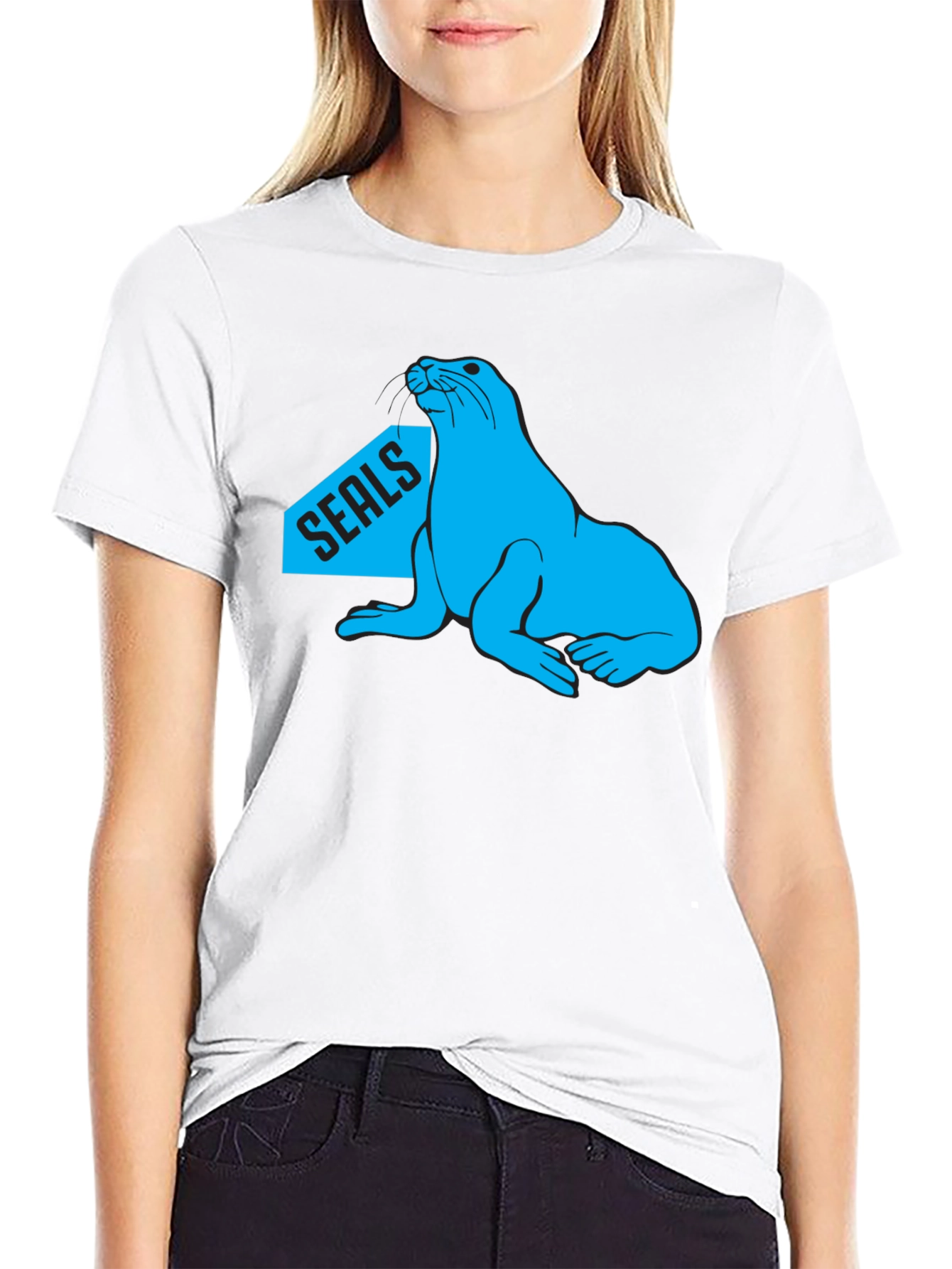 Camiseta Negra Seals con Diseño Azul Marino