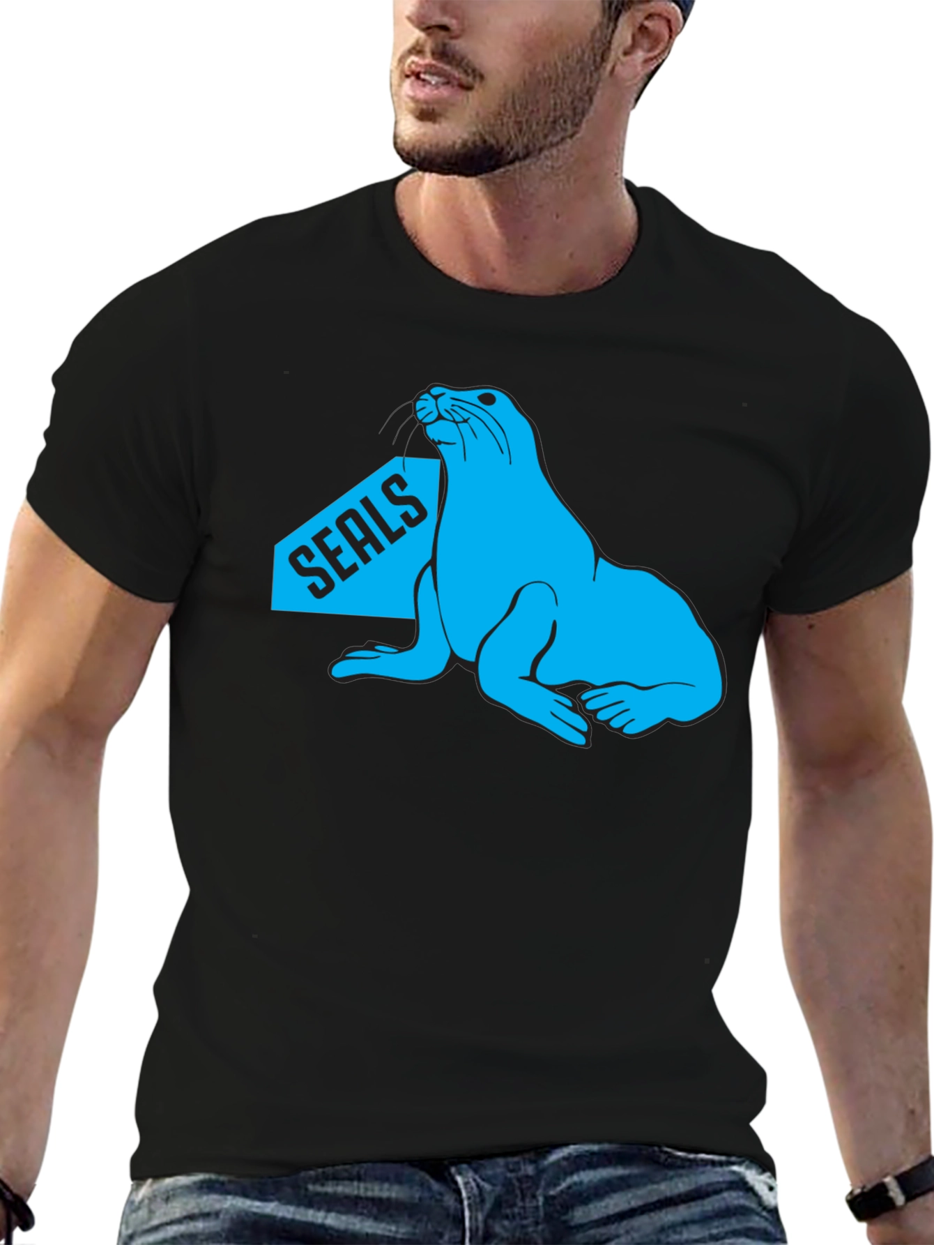 Camiseta Negra Seals con Diseño Azul Marino