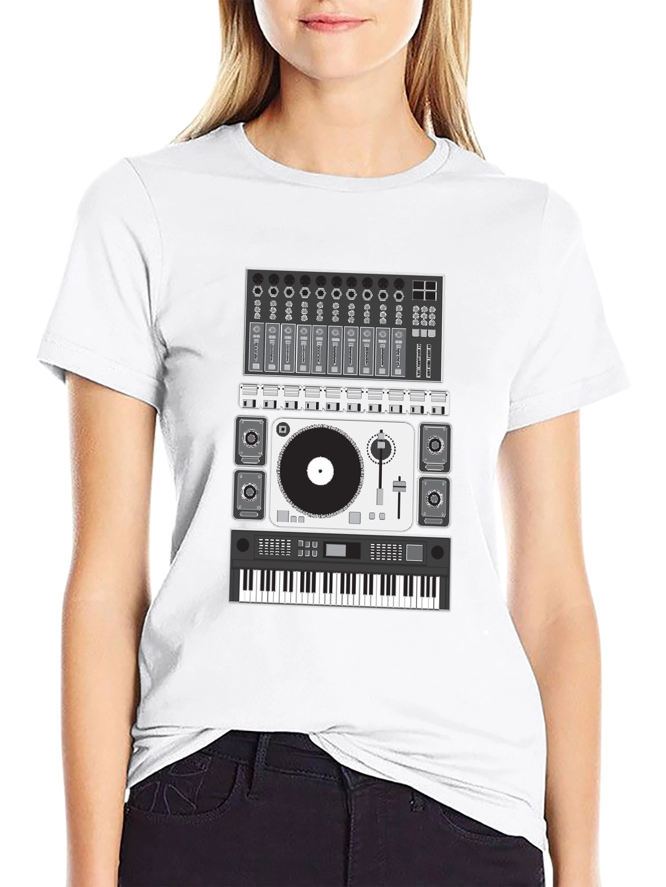 Camiseta Negra Diseño Equipo DJ Música Electrónica