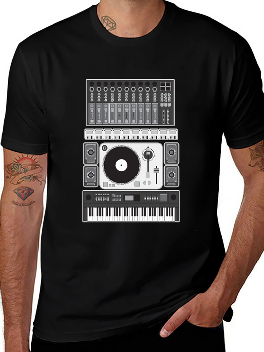 Camiseta Negra Diseño Equipo DJ Música Electrónica