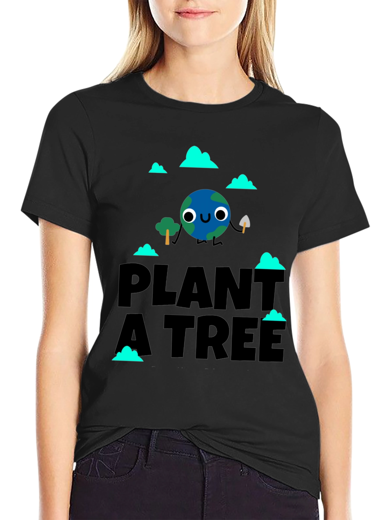 Camiseta Negra Planta un Árbol con Diseño Ecológico